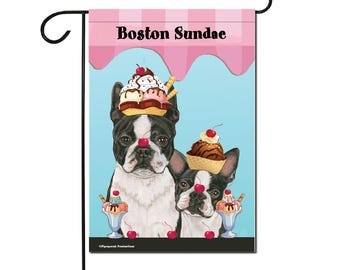 Boston Terrier Ice Cream Sundae Garden Flag Double-Sided, 12" X 18" Yard Outdoor Decor