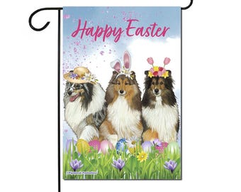 Shetland Sheepdog Easter Garden Flag, Sheltie Spring Decor