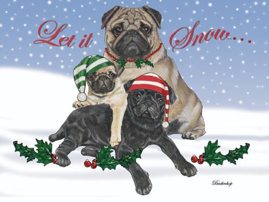 Pug Christmas Cards Set, Watercolor Holiday Pugs (10 Cards) - Etsy