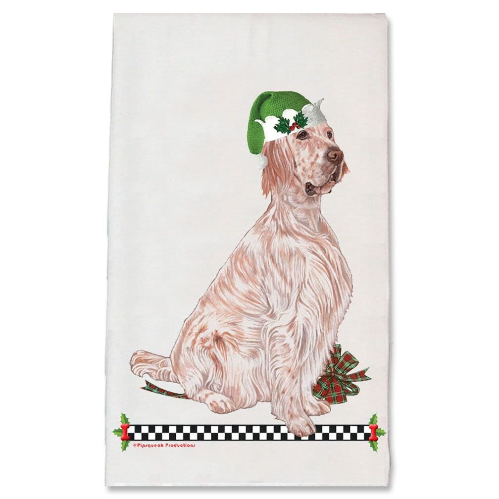 English Setter White with Black Ticking Christmas Kitchen Towel Holiday Pet Gift 