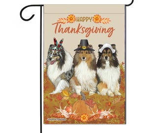 Shetland Sheepdog Thanksgiving Garden Flag, Fall Outdoor Decor (12" x 18")