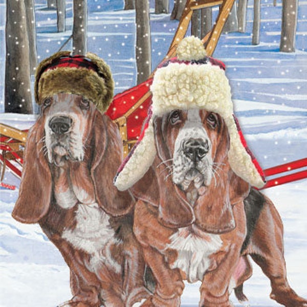 Basset Hound Holiday Trail Christmas Cards Set of 10 cards and 10 envelopes