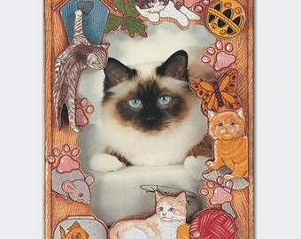 Marco de fotos de madera con diseño de gato, troquelado, bidimensional, 5 x 7 pulgadas, capacidad para fotos de 4 x 6 pulgadas