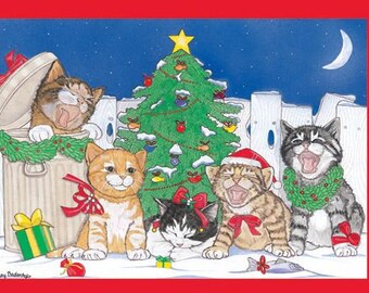 Cat Sing-A-Long Christmas Cards Set Of 10 Cards & 10 Envelopes