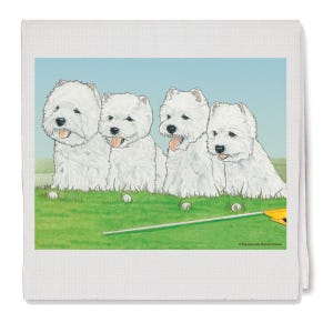West Highland Terrier Decorative Cotton Kitchen Dish Towel, Golf Gift, Westie Present (DT9380