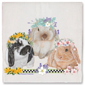 Bunny Floppy Eared Lop Eared Rabbits Decorative Floral Kitchen Dish Towel Pet Gift (DTS758)