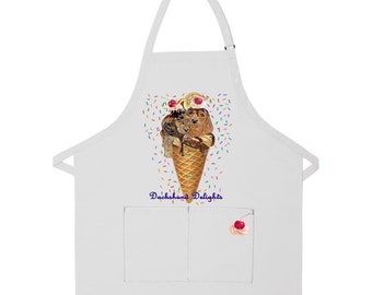 Dachshund Delights Doxie Dog Apron Two Pocket Bib Apron With Adj Neck