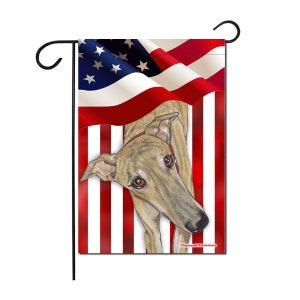 Greyhound Brindle, Patriotic, 4th of July, Garden Flag Double Sided 12” x 18” Yard Art Decor