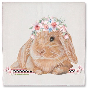 Bunny Floppy Eared Lop Eared Tan Rabbit Decorative Floral Kitchen Dish Towel Pet Gift (DTS757)