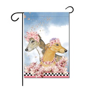 Greyhound Portrait Floral Crown Garden Flag Double Sided 12&quot; x 18&quot; Yard Art Decor