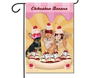 Chihuahua Banana Split Ice Cream Garden Flag Double-Sided, 12" X 18" Yard Outdoor Decor