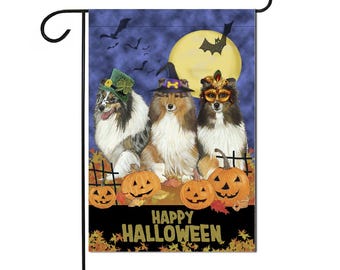 Shetland Sheepdog Halloween Garden Flag Double sided, 12" x 18" Yard Art Decor