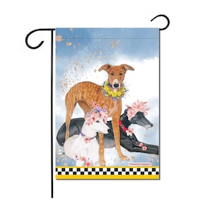 Greyhound Trio Floral Crown Garden Flag Double Sided 12 x 18 Yard Art Decor
