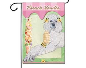 White Poodle Garden Flag, French Vanilla Ice Cream Design