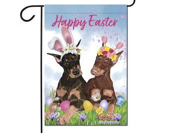 Doberman Easter Garden Flag Double Sided 12 x 18 inches