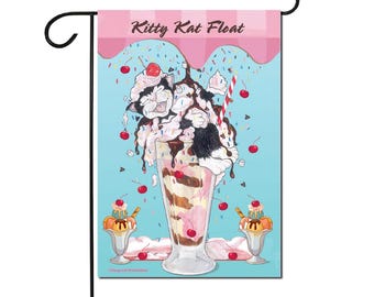 Cat Ice Cream Float Garden Flag Double-Sided, 12" X 18" Yard Outdoor Decor