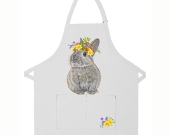 Bunny Dwarf Grey Rabbit Apron Two Pocket Bib Apron With With Adjustable Neck