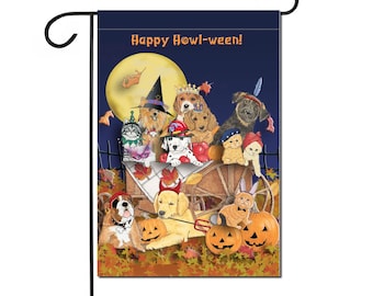 Dogs and Cats Halloween Garden Flag Double sided, 12" x 18" Outdoor Decor