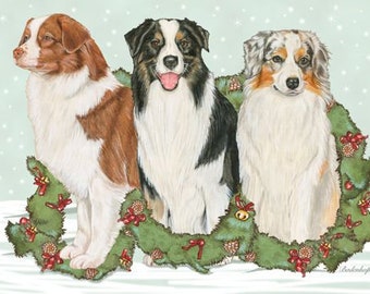 Australian Shepherd Aussie Christmas Cards Set Of 10 Cards & 10 Envelopes