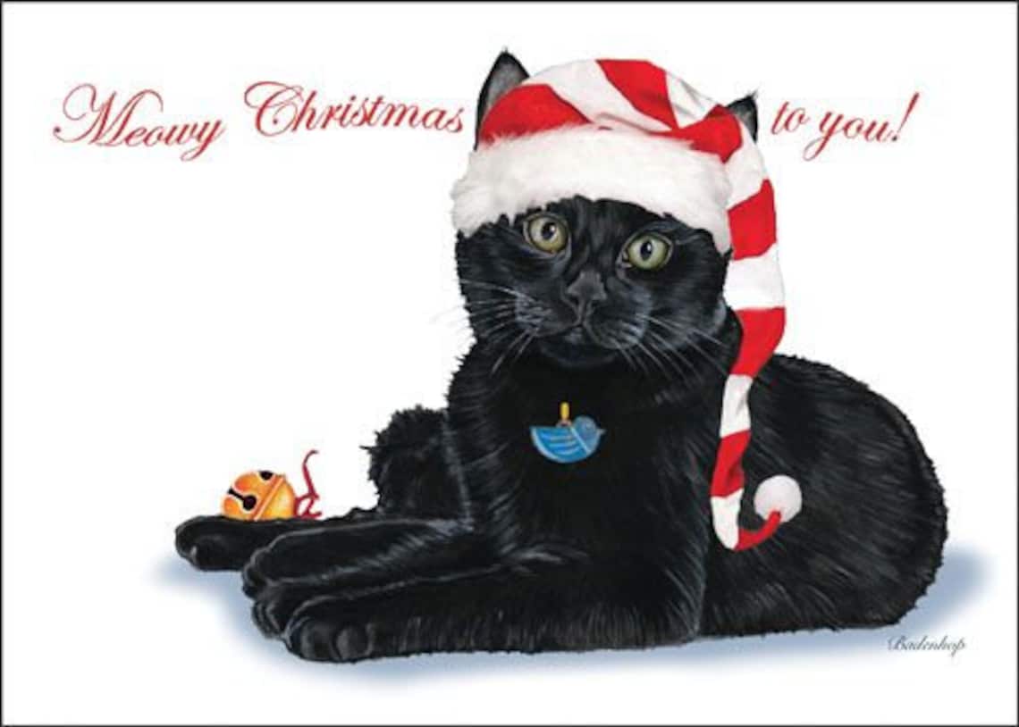 Black Cat Christmas Cards Set of 10 Cards & 10 Envelopes Etsy