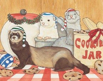 Ferret Cookie Jar Christmas Cards Set Of 10 Cards & 10 Envelopes