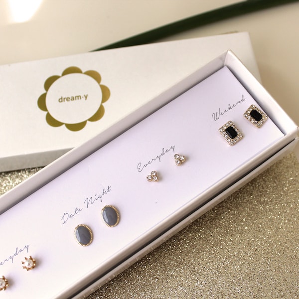 Dainty Gold Plated Earring Set - Minimalist Studs, 5 Pairs