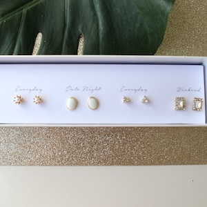Multi earring gift set 5pairs/party gemstone earring box/dainty earring set/Minimalist stud earring /Gift for her/Birthday Christmas gift