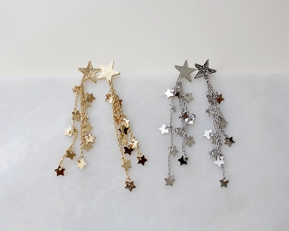 Shooting Star Earrings Celestial Dangle Earrings.Star cascade Star fall earring.Gold starry. Tiny sparkling little stars
