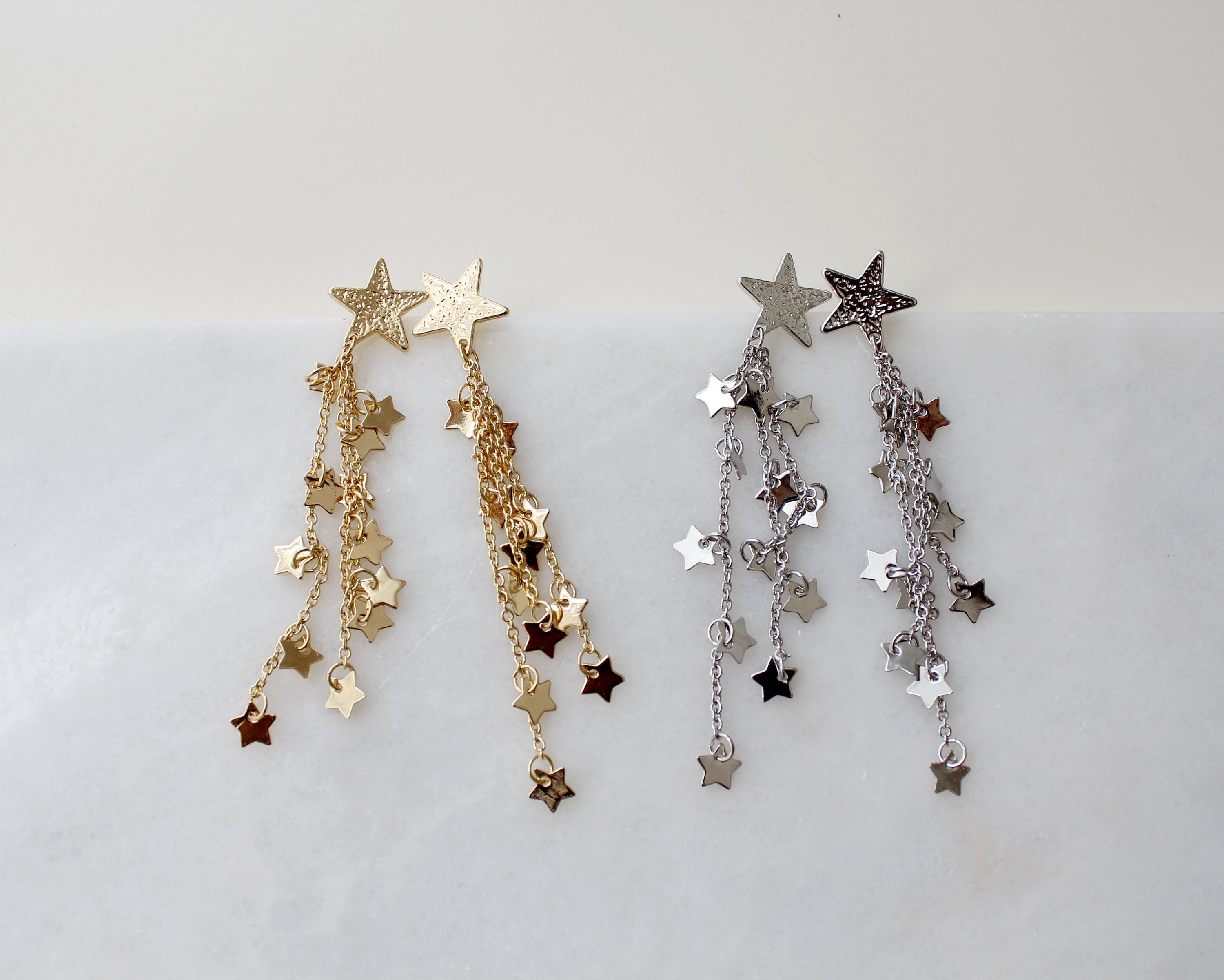 【TATIANA】(Silver925) Twinkle Garland Drop Earrings ピアス Shooting Star Earrings,celestial Dangle Earrings.star