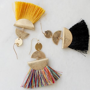 Boho Hippie Tassel earrings,Geometric dangle earrings,Fringe earrings,Statement earrings,Fan tassel earrings, Ethnic tassel earring