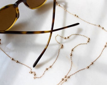 dainty gold satellite face maskchain holder,sunglasses chain necklace.gold beads glasses chain. minimal, subtle, sophisticated glasses chain