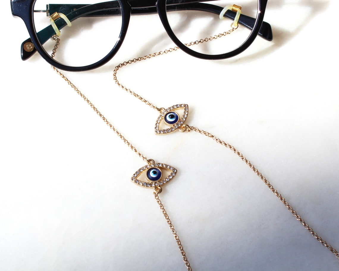 Blue Eyes Rhinestone Ethnic Glassesmask Chain Necklace. Blue Etsy
