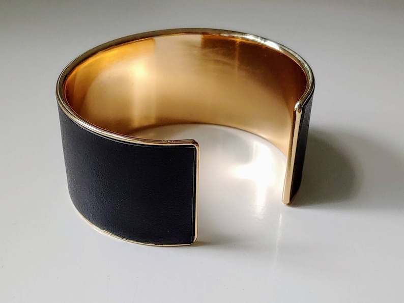 Simple cuff bracelet.Minimalist modern cuff bracelet.layering-stacking cuff Gold minimalist cuff Modern black leather cuff bracelet