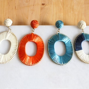 woven rattan earring.Raffia drop earrings.multi color rattan summer statement earring. Boho hippie straw wicker earring