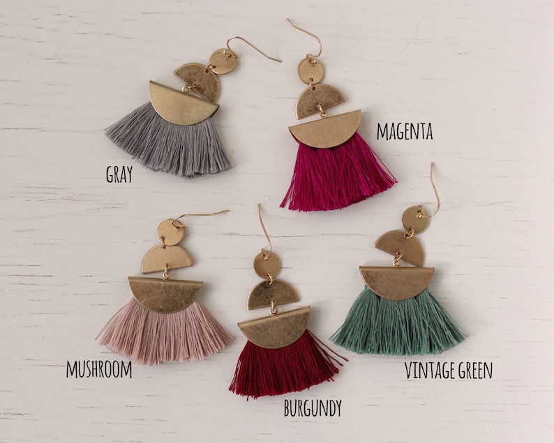 Ethnic tassel earring Boho Hippie Tassel earrings,Geometric dangle earrings,Fringe earrings,Statement earrings,Fan tassel earrings