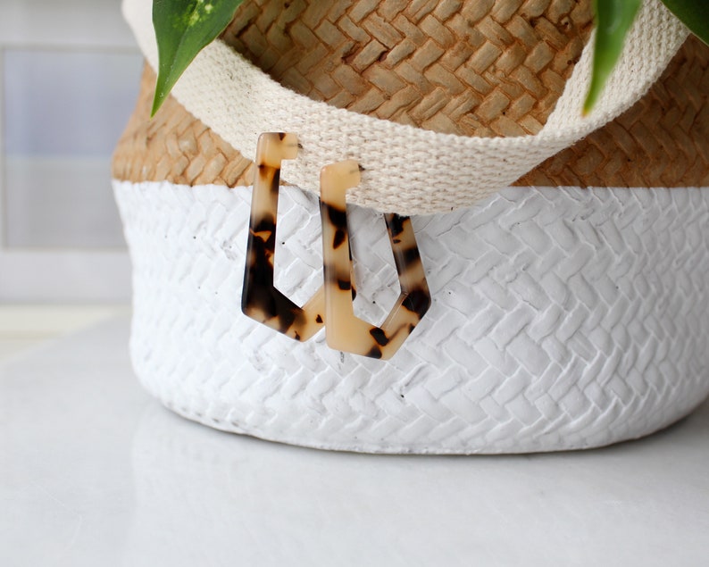 pentagon hoop earring tortoise hoop earring tan acetate hoop earring long pentagon shape earring