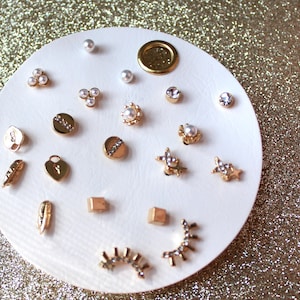 set of 10 dainty minimalist multi stud earring set/stars celestial wink eyes earrings/minimalist earring set/jewelry gift set/birthday gift