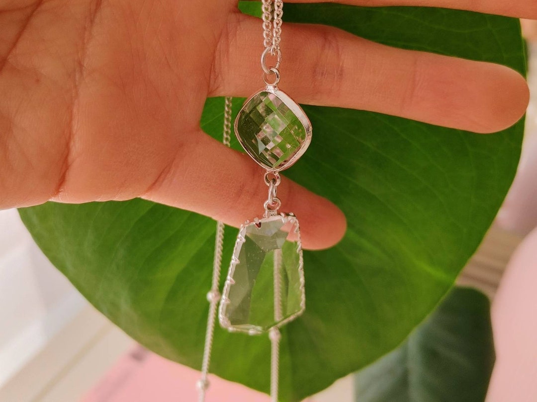 Long Necklace Silver Chrystal Long Pendant Necklace/ Long Etsy