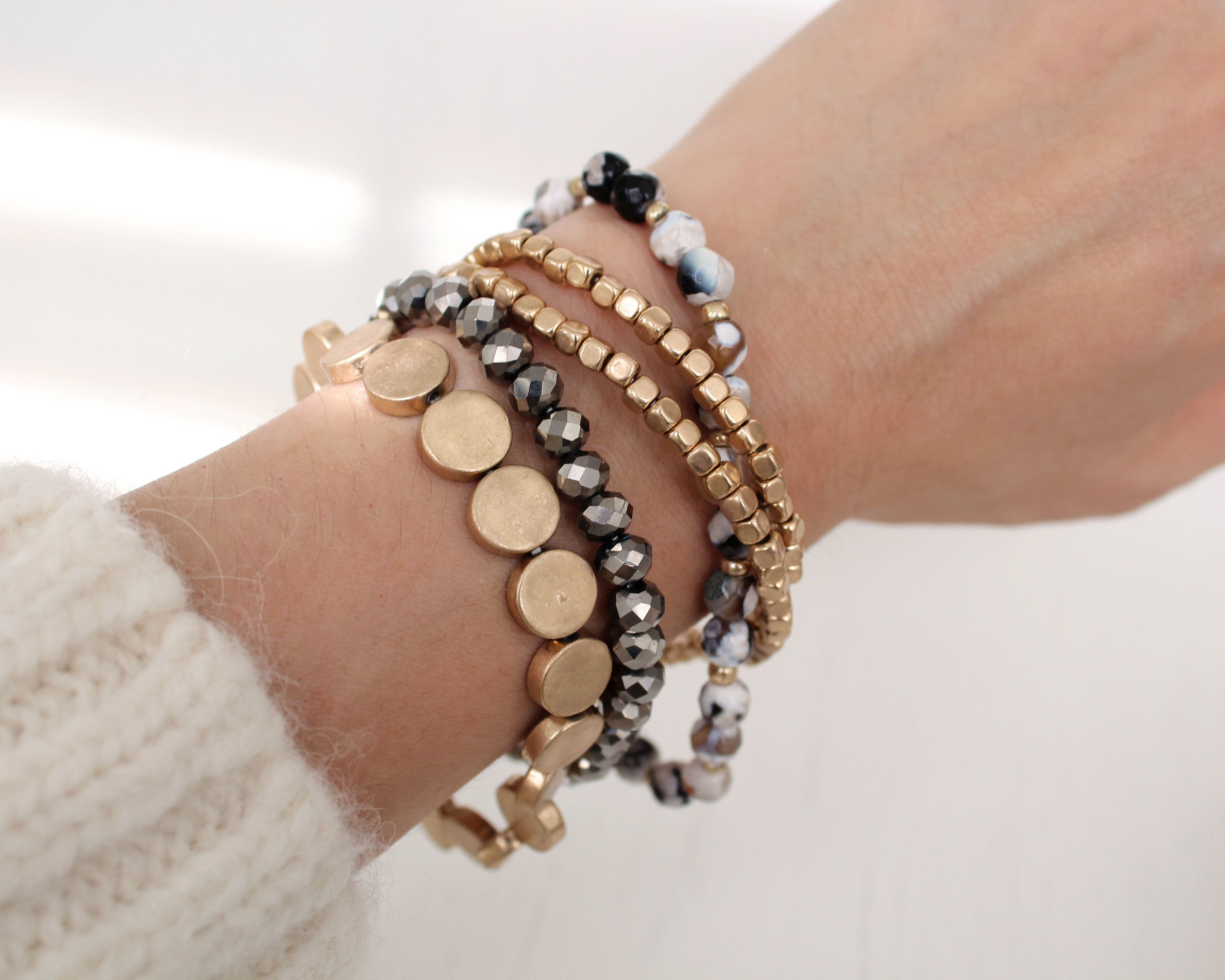 Dazzlng Denm Beaded Bracelet Set | Stretch Bracelets | Tny Bead Bracelets | Stackable | Layer