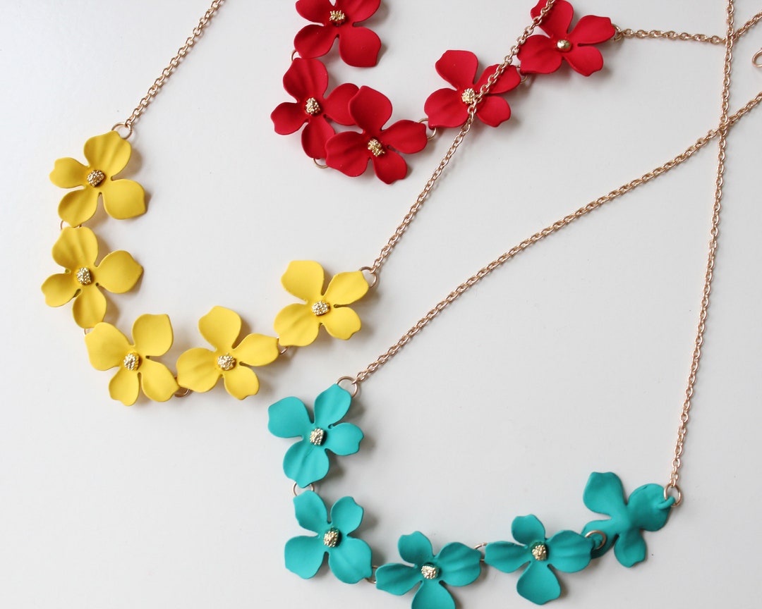 Bright Flower Necklace. Colorful Flower Necklace. Wedding Etsy