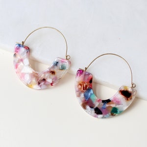multi color acetate hoop earring, confetti tortoise hoop earring ,