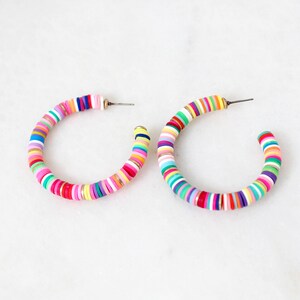 multi color heishi beads hoop earring. multi color surfer beads hoop earring. heishi beads hoop earring. confetti hoop earring-  2&quot; diameter