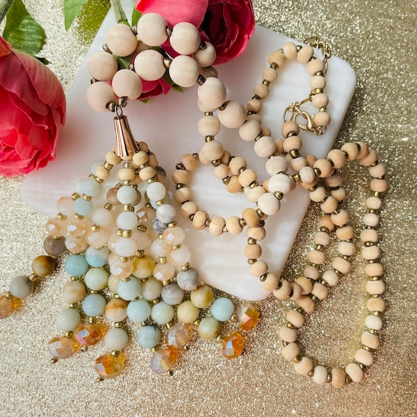 Bead Tassel Necklace Etsy