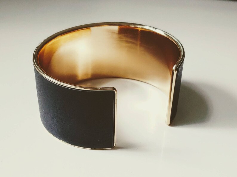Simple cuff bracelet.Minimalist modern cuff bracelet.layering-stacking cuff Gold minimalist cuff Modern black leather cuff bracelet