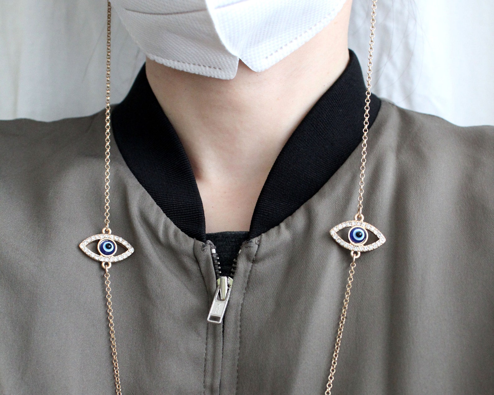 Blue Eyes Rhinestone Ethnic Glassesmask Chain Necklace. Blue Etsy