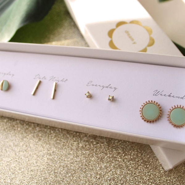 Dainty Gold Plated Earring Set, Minimalist Studs, 5 Pairs