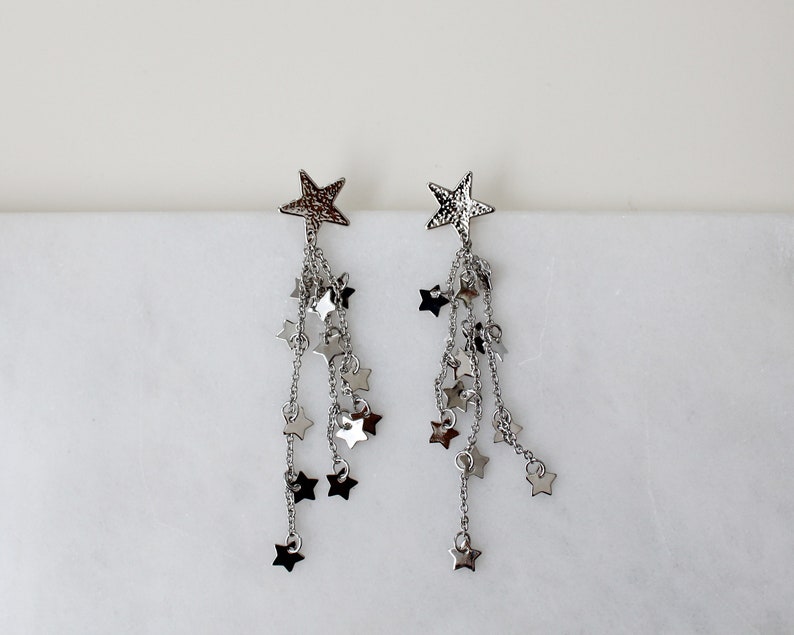 Shooting Star Earringscelestial Dangle Earrings.star Cascade - Etsy