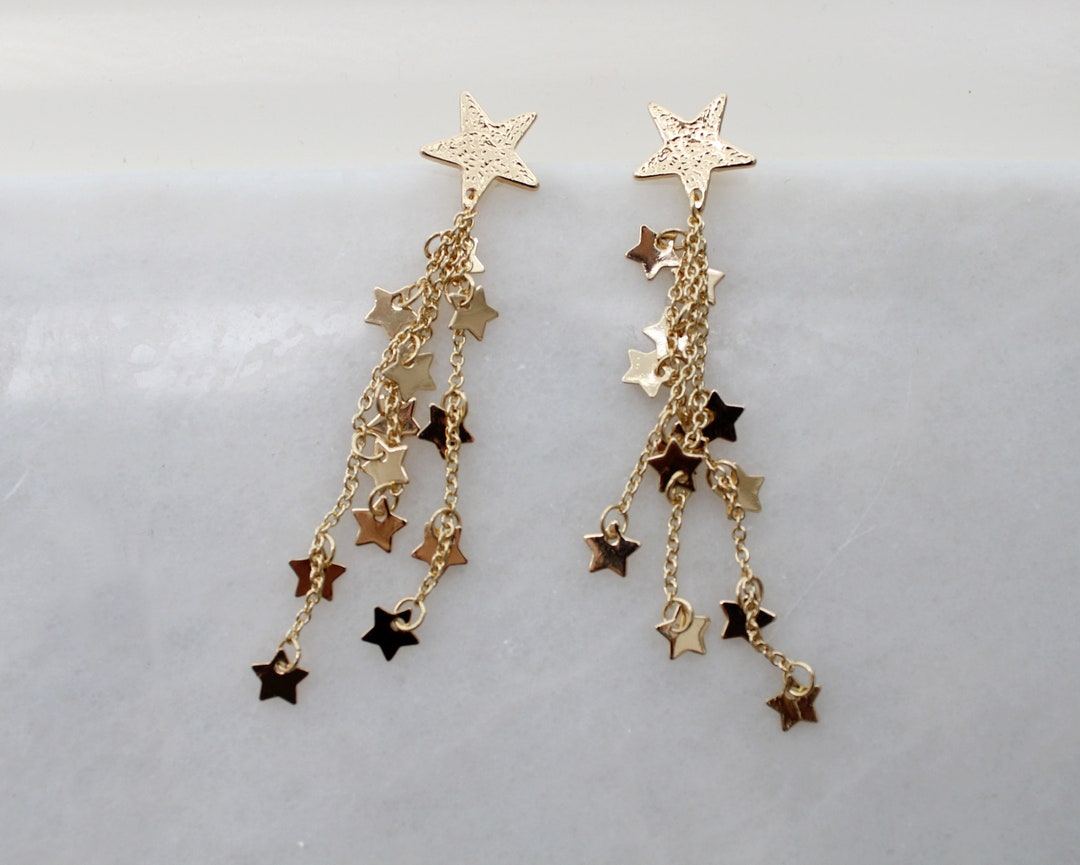 Shooting Star Earrings,celestial Dangle Earrings.star Cascade, Star ...