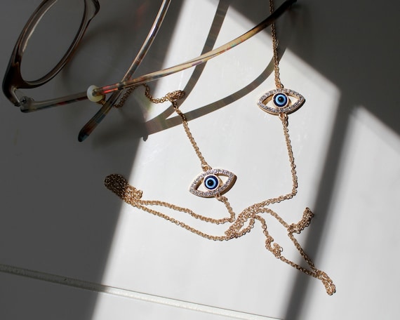 Blue Evil Eye Rhinestone Glasses Chain, Boho Sunglasses  display picture 2