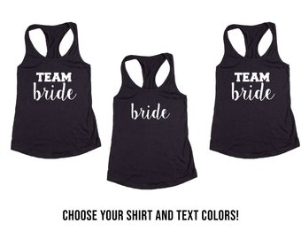 Team Bride and Bride Wedding, Bachelorette &  Bridal Party Tank Tops or V-Necks